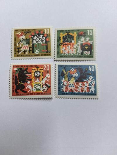 各国成套新旧票 联邦德国邮票 西德1963年 童话故事《狼和七只小山羊》4全新