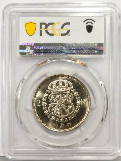博洋堂“生趣盎然”4月精品专场暨第169期（全场包邮） NGC SP66 瑞典1947年古斯塔夫老国王2K样币！最大面值！SP精致样币！不是流通币！近期外拍火热品种，一款1937年古斯塔夫2K成交价一万多！还是PF66（非SP样币）！外带一枚同样1947年普制币。63分普制币都好几百了