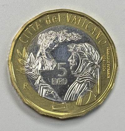 S&S Numismatic世界钱币-拍卖 第127期 梵蒂冈2024年 意大利文艺复兴先驱诗人弗朗切斯科·彼特拉克逝世650周年 5欧元双色纪念币