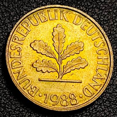 泉币菌-第231场-拍品多 请提前出价 联邦德国 1988年10芬尼铜币 橡树麦穗  直径21.5mm