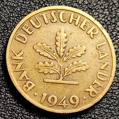 泉币菌-第231场-拍品多 请提前出价 联邦德国1949年 10芬尼硬币 橡树麦穗  银行版 21.5mm