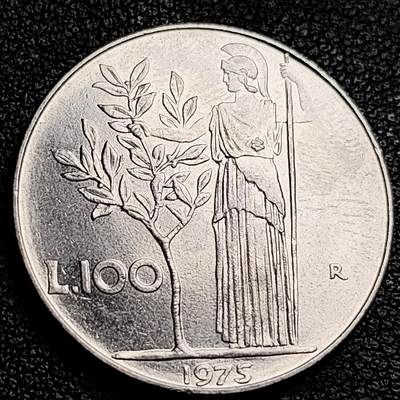 泉币菌-第231场-拍品多 请提前出价 意大利早期100里拉 月亮和记忆女神密涅瓦 不锈钢币 27.8mm
