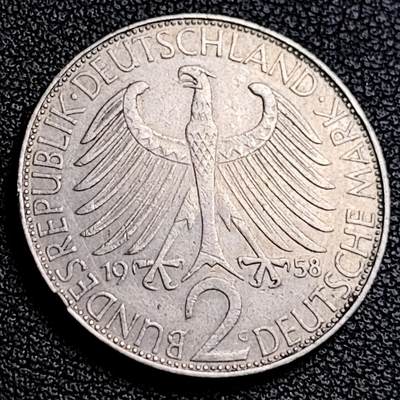 泉币菌-第231场-拍品多 请提前出价 联邦德国2马克 普朗克 1957-1971年 26.7mm 欧洲币