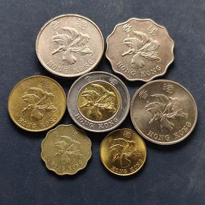 【全场包邮】纯粹捡漏拍522场 香港1995年清年份紫荆花版7枚一组-含10元双色币