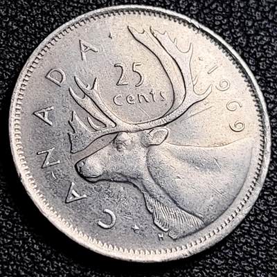 泉币菌-第231场-拍品多 请提前出价 高币值 加拿大1969年1/4加拿大元 伊丽莎白二世 驯鹿 24mm 