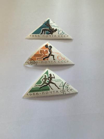 各国成套新旧票 苏联邮票1966年苏联举办的国际体育锦标赛（三角票）3全旧