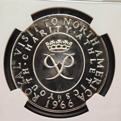 【德藏】世界币章拍卖第171期（拍品征集中~欢迎藏友联系） 1966年 英国爱丁堡公爵菲利普亲王访问北美纪念银章 NGC MS67 温润绚蓝 镜面光感