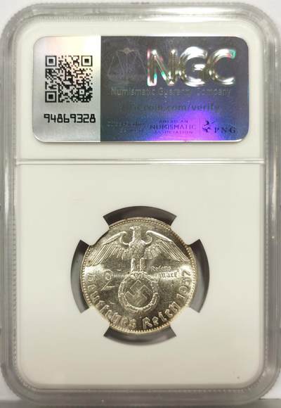 博洋堂“生趣盎然”4月精品专场暨第169期（全场包邮） NGC MS62 德国1937年2马克银币，标志性元首流通币，越来越贵的品种