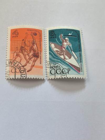 各国成套新旧票  苏联邮票1969年 国际体育比赛 排球 皮划艇 2全旧
