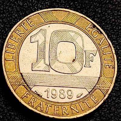 泉币菌-第231场-拍品多 请提前出价 1989年 法国10法郎双色币 天使 小飞人 自由保护神 23mm 入欧前末版币 绝版币 