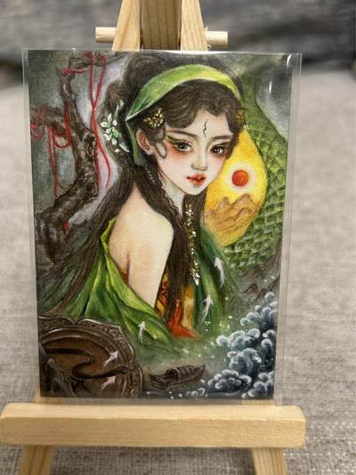 喜灰玩卡拍卖第八期，接拍品0佣金，欢迎送拍，释放现金流，让自己有资金可以购买更多喜欢的卡牌，让别的卡友能淘到更多心仪的卡牌 【手绘】 IF艺术工作室 辰鱼老师绘 青蛇 国标卡尺寸