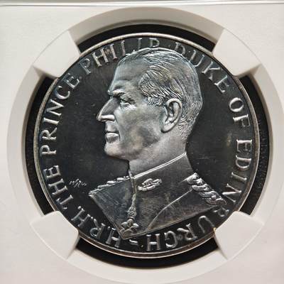 【德藏】世界币章拍卖第171期（拍品征集中~欢迎藏友联系） 1966年 英国爱丁堡公爵菲利普亲王访问北美纪念银章 NGC MS67 温润绚蓝 镜面光感