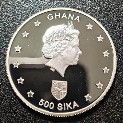 【德藏】世界币章拍卖第171期（拍品征集中~欢迎藏友联系） 2002年 加纳腓尼基帆船500塞地精制纪念银币 直径约：38.6mm；重约：25g