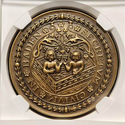 【德藏】世界币章拍卖第171期（拍品征集中~欢迎藏友联系） 1920年 瑞士商业协会在德国巴登召开代表大会纪念铜章 NGC MS62BN 立体感极强 加厚盒封装