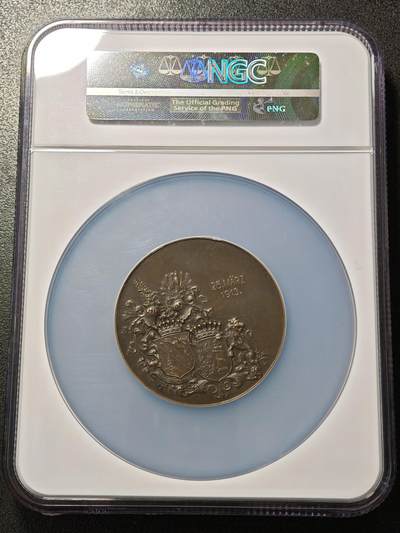 【德藏】世界币章拍卖第171期（拍品征集中~欢迎藏友联系）  1913年 奥地利弗兰兹·弗雷海尔男爵与伊丽莎白结婚高浮雕约53mm纪念大铜章 NGC MS63BN 包浆温润 雕刻精美 品相极佳 大盒封装