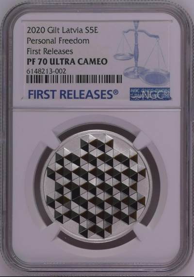 S&S Numismatic世界钱币-拍卖 第126期  获奖币*拉脱维亚2020年 个人自由 5欧元彩色精制纪念银币 22克925银 盒证齐全 NGC PF70UC