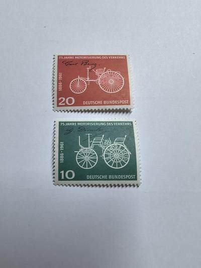 各国成套新旧票 德国邮票西德1961年交通摩托化汽车发明75周年2全新