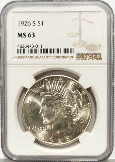 博洋堂“生趣盎然”4月精品专场暨第169期（全场包邮） NGC MS63 美国1926 S 和平 稀有年份版别的和平银元 转光犀利 打制精细