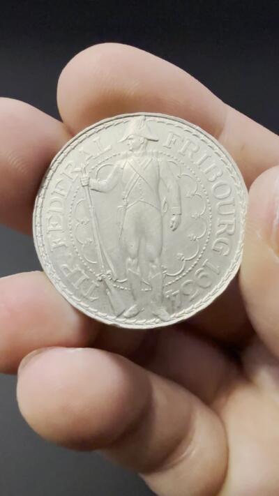 【周六 19:30】乾藏阁外国银币专场・裸币 / 评级币 + 银章铜章 保真包老 瑞士 1934 年弗莱堡联邦射击节 5 法郎银币