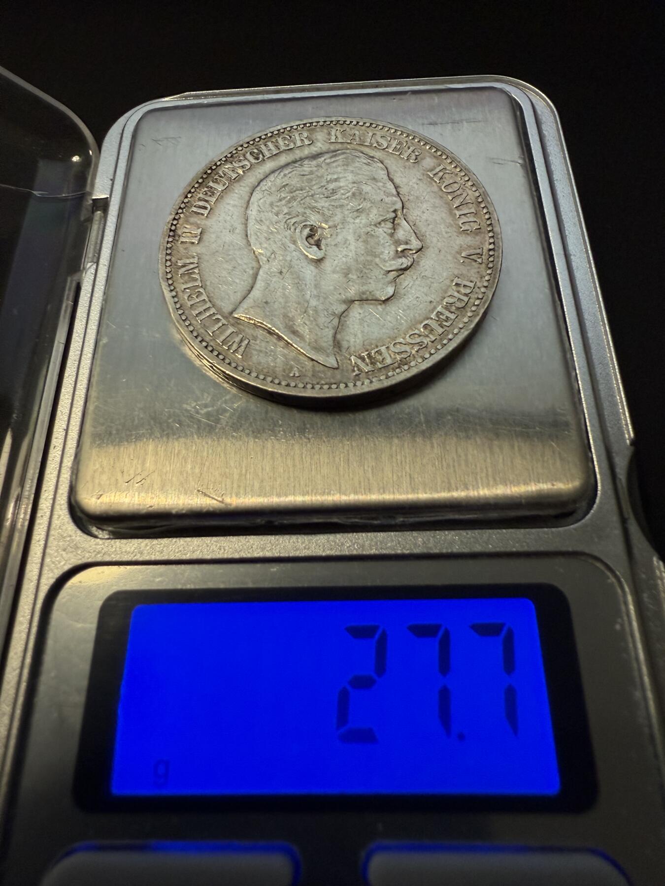 【周六 19:30】乾藏阁外国银币专场・裸币 / 评级币 + 银章铜章 保真包老 德皇名币】德国 1903 年普鲁士威廉二世 5 马克大银币 900 银 保真