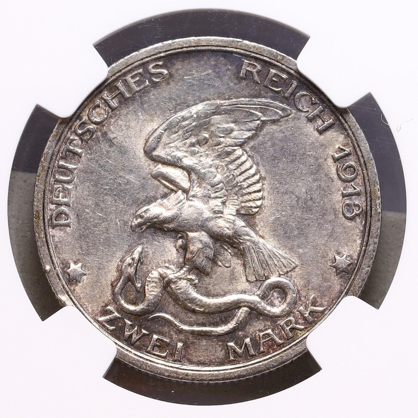 观钱 近现代机制币拍卖No.009（全场顺丰包邮，不区分偏远地区）  1913 年德国普鲁士王国 “拿破仑战争胜利百年” 2 马克银币（NGC MS62）