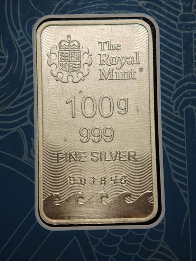 【德藏】世界币章拍卖第171期（拍品征集中~欢迎藏友联系） 英国皇家铸币厂 100克 不列颠女神 999纯银 银条 直径约：28mm×48mm
