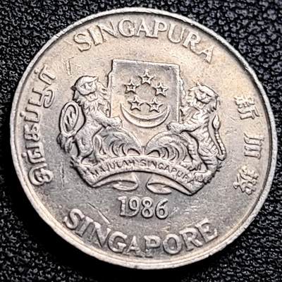 泉币菌-第231场-拍品多 请提前出价 1986 高币值 新加坡20分 绒球花 高盾徽版 直径21.36mm