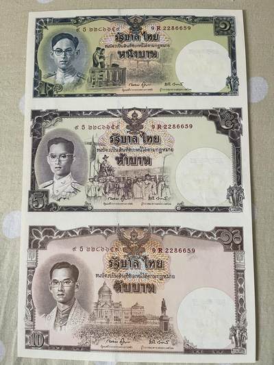 4586-泰国2007年普密蓬国王（拉玛九世）80岁诞辰发行的三连体纪念钞 - 4586-泰国2007年普密蓬国王（拉玛九世）80岁诞辰发行的三连体纪念钞