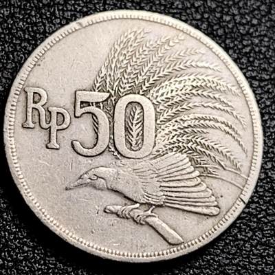泉币菌-第231场-拍品多 请提前出价 天堂鸟 印度尼西亚 印尼50卢比铜镍硬币 24.0毫米6.0克