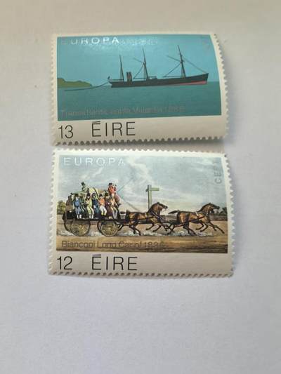 各国成套新旧票 爱尔兰邮票,1979年,欧罗巴,邮政事业 马车 船2全新