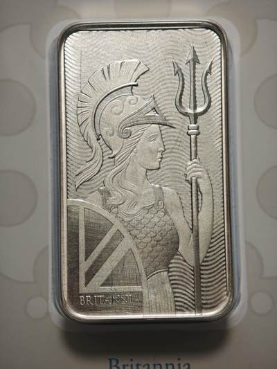 【德藏】世界币章拍卖第171期（拍品征集中~欢迎藏友联系） 英国皇家铸币厂 100克 不列颠女神 999纯银 银条 直径约：28mm×48mm
