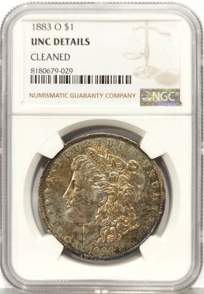 博洋堂“生趣盎然”4月精品专场暨第169期（全场包邮） NGC UNCD 美国1883年O版摩根银币，原汁原味老包浆，包浆醇厚浓郁，味道绝，双面五彩包浆，味道币味道足，状态佳，疑似错杀。