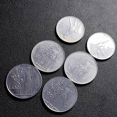 泉币菌-第231场-拍品多 请提前出价 一组6枚 意大利50里拉 24mm➕意大利100里拉 27mm