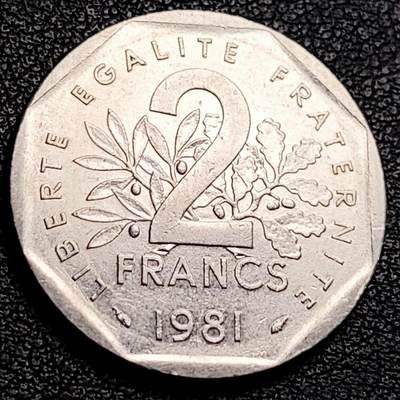泉币菌-第231场-拍品多 请提前出价 法国早期（1981年）2法郎镍币 26mm 播种女神 入欧前 末版 绝版币