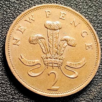 泉币菌-第231场-拍品多 请提前出价 威尔士皇冠 1980年 英国2便士 直径26MM铜币 女王花冠版