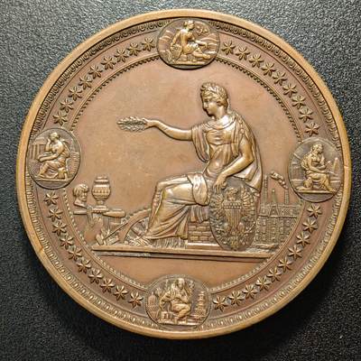 【德藏】世界币章拍卖第171期（拍品征集中~欢迎藏友联系） 1876年 美国费城百年世博会纪念大铜章 分量十足 少见品种 直径约：76.3mm；重约：280g