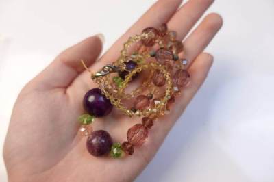 上海都达杂项专场103【全场包邮】  紫色玛瑙珠水晶毛衣链70-341