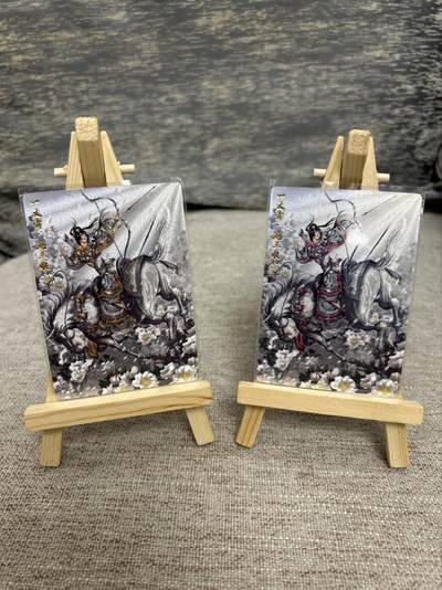 喜灰玩卡拍卖第八期，接拍品0佣金，欢迎送拍，释放现金流，让自己有资金可以购买更多喜欢的卡牌，让别的卡友能淘到更多心仪的卡牌 【限编】卡德曼 忠义水浒 谷粒老师绘 扈三娘 009B限编123/300编 C121/300编 一组两张 折光粗闪