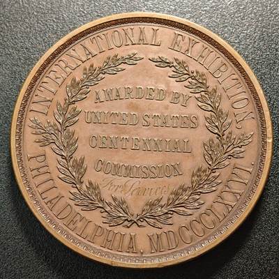 【德藏】世界币章拍卖第171期（拍品征集中~欢迎藏友联系） 1876年 美国费城百年世博会纪念大铜章 分量十足 少见品种 直径约：76.3mm；重约：280g