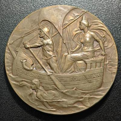 【德藏】世界币章拍卖第171期（拍品征集中~欢迎藏友联系） 1900年 德国易北-特拉沃运河开通纪念大铜章 少见品种 直径约：68.2mm；重约：124.9g