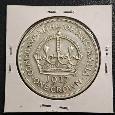 【德藏】世界币章拍卖第171期（拍品征集中~欢迎藏友联系）  老藏家集藏系列之- 1937年 澳大利亚1克朗银币 925银 直径约：38mm；重约：28.2g 入册20余年·附有当年购入价
