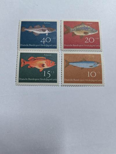 各国成套新旧票 联邦德国西德邮票 1964年 海洋鱼类动物 4全新