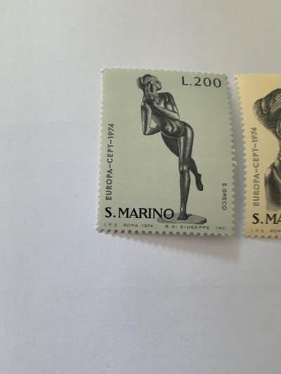 各国成套新旧票 圣马力诺邮票 1974年欧罗巴 格列柯 女雕塑 2全新雕