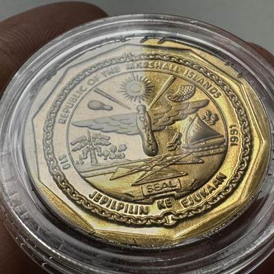 🌹外币初藏🌹🐯2026年第45场   每周二四六晚8️⃣点  世界硬币 马绍尔群岛 1991年 F4U海盗战斗机 10元 铜质镀金纪念币 克朗型 原盒