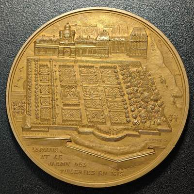 【德藏】世界币章拍卖第171期（拍品征集中~欢迎藏友联系） 1972年 法国《1615年杜伊勒里宫与花园》限量镀金纪念大铜章 直径约：81.9mm；重约：228.1g