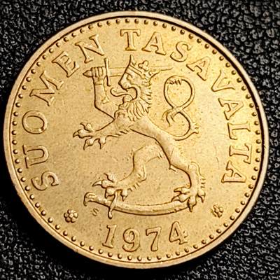 泉币菌-第231场-拍品多 请提前出价  芬兰20芬尼1974年 皇冠狮子树 23mm 欧洲币