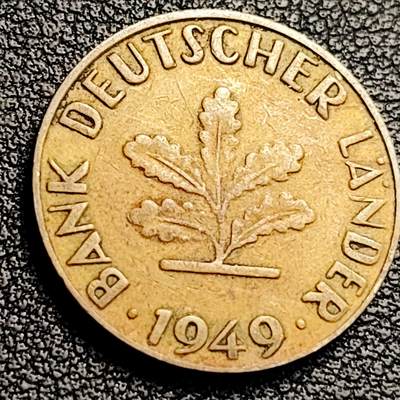 泉币菌-第231场-拍品多 请提前出价 联邦德国 1949年10芬尼铜币 橡树麦穗  直径21.5mm