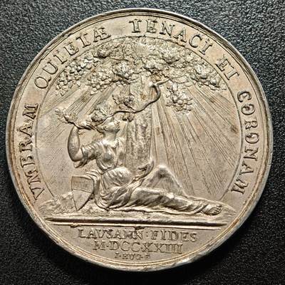 【德藏】世界币章拍卖第171期（拍品征集中~欢迎藏友联系） 1723年 瑞士伯尔尼坚韧镀银纪念章 直径约：53.7mm；重约：68.9g