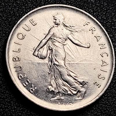 泉币菌-第231场-拍品多 请提前出价 法国早期（1971年）5法郎大镍币 29MM 播种女神 入欧前末版 绝版币