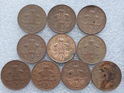 第一海外回流一元起拍收藏 散集专场  第311期 英国2便士硬币 10枚 高冠女王版